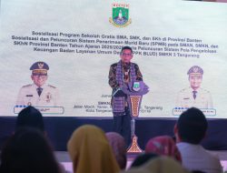 Gubernur Banten Andra Soni Luncurkan Program Sekolah Swasta Gratis, Peluncuran Sosialisasi SPMB dan Penerapan BLUD di SMKN 3 Tangerang