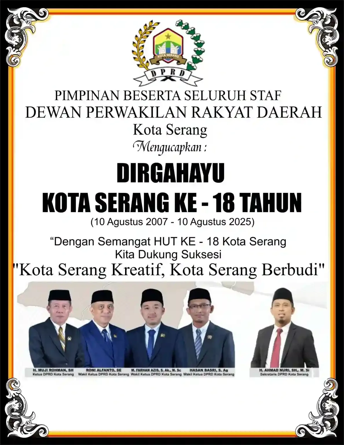 DPRD Kota Serang Mengucapkan Dirgahayu Kota Serang ke-18